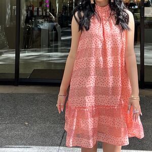 CLAUDE BABY DOLL Mini DRESS Polka Dots Tiered Ruffled Mock Neck Relaxed Flowy S